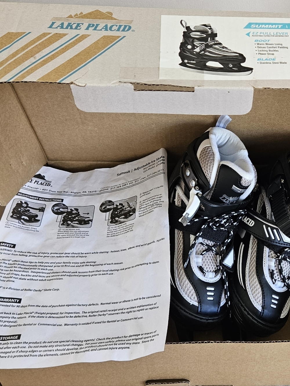 NEW Boys Lake Placid Summit Adjustable Ice Skates.Black/Gray.10J- 13J. Sz 9-12.